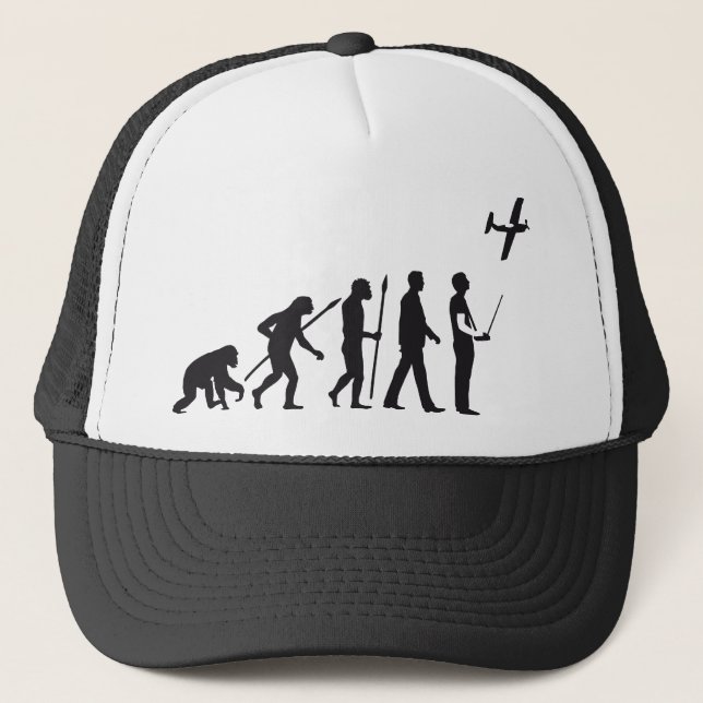 evolution of man controling model airplane trucker hat (Front)