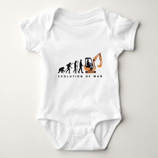 evolution of man excavator driver baby bodysuit (Front)