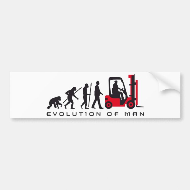 evolution of man forklift driver bumper sticker (Front)