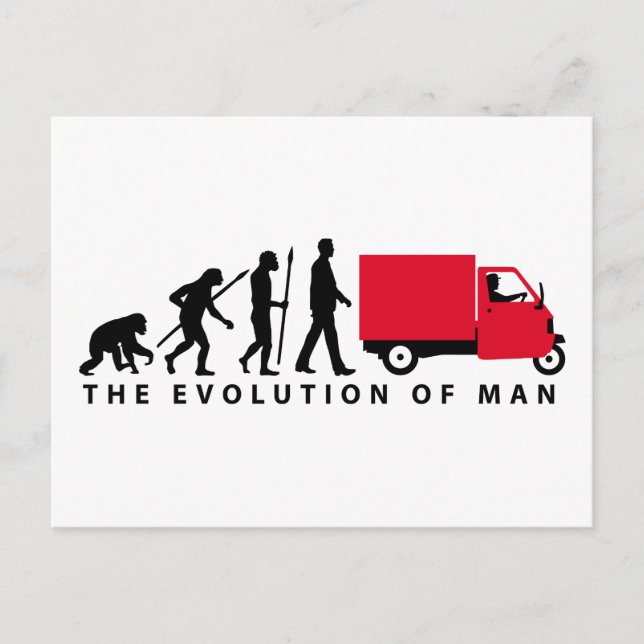 Evolution of man Piaggio Ape mini transporter Postcard (Front)
