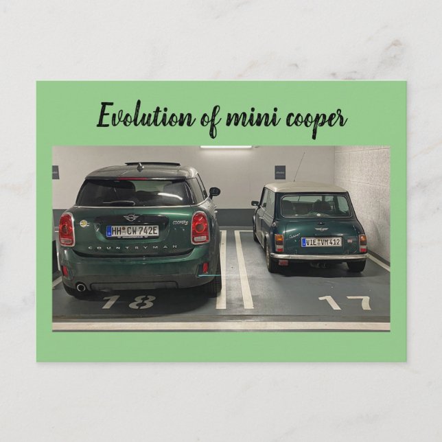 Evolution of mini cooper postcard (Front)