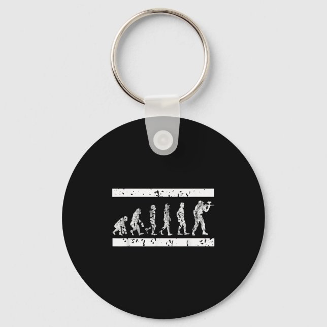 Evolution Of Paintball Player Humour Tactical Game Key Ring (Front)