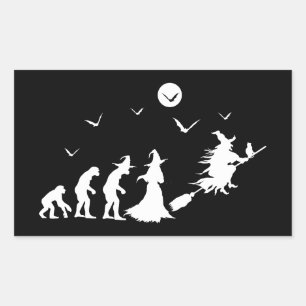 Evolution of witch on broom rectangular sticker