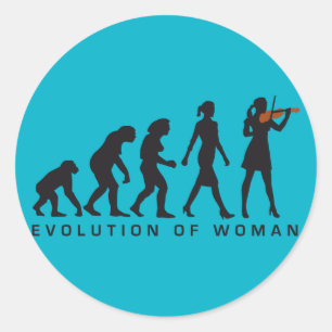 evolution of woman female violin player classic round sticker