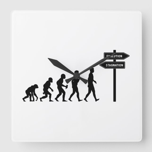 Evolution/Stagnation Square Wall Clock (Front)