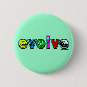 EVOLVE with Six Symbols of Peace and Progress 6 Cm Round Badge