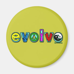 EVOLVE with Six Symbols of Peace and Progress Magnet
