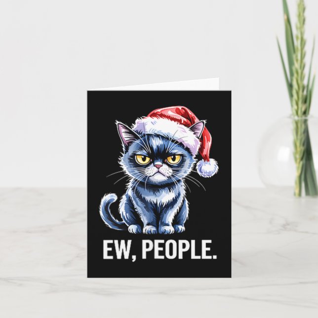 Ew People Black Cat Christmas Funny Introvert Holi Card (Front)