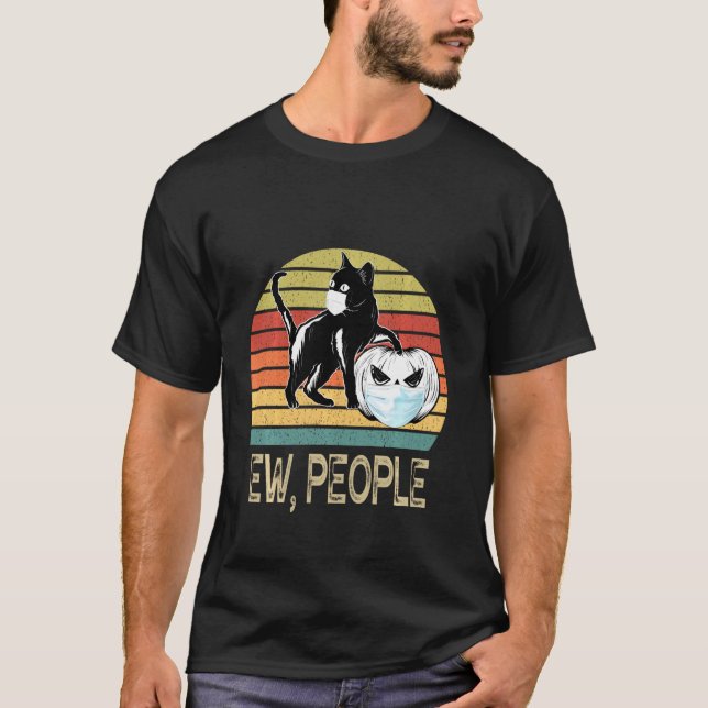 Ew People - Black Cat Face Mask Shirt Pumpkin Hall (Front)