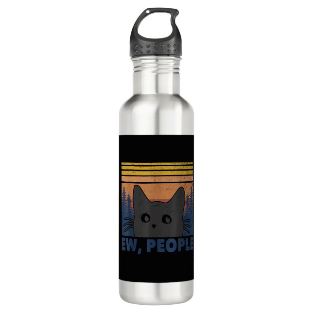 Ew People Black Cat Funny Anti Social Introvert Vi 710 Ml Water Bottle (Front)