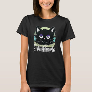 Ew People Black Cat Sleepy Face Vintage T-Shirt