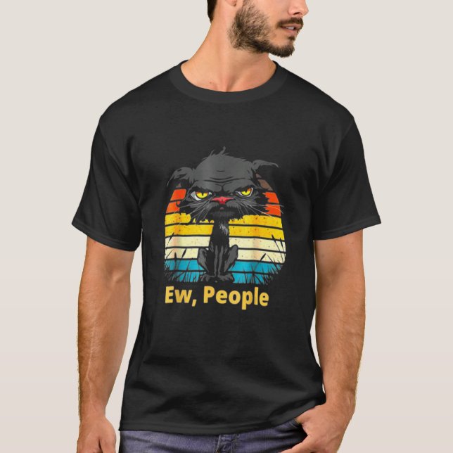 Ew People Bored Cat Yellow Eyes Cats Retro T-Shirt (Front)