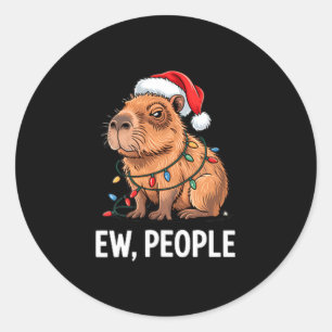 Ew People Capybara Christmas Lights Funny Introver Classic Round Sticker