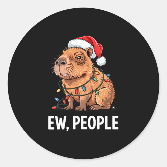 Ew People Capybara Christmas Lights Funny Introver Classic Round Sticker (Front)
