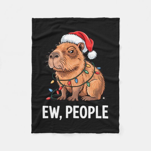 Ew People Capybara Christmas Lights Funny Introver Fleece Blanket (Front)
