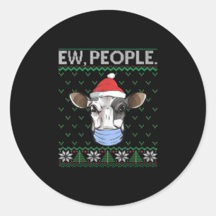 Ew People Cow Face Mask Santa Farmer Christmas Classic Round Sticker