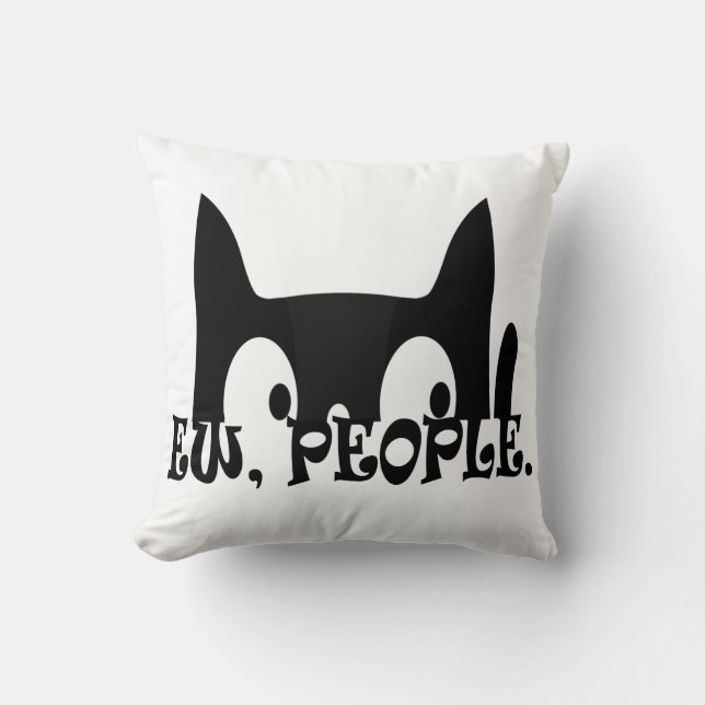 Ew People Funny Black Cat Cushion (Front)