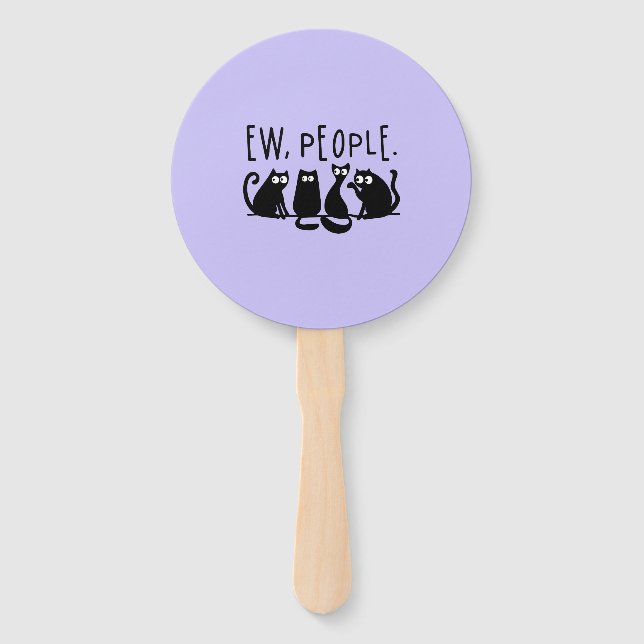 Ew People Funny Meowy Black Cats Hand Fan (Front)