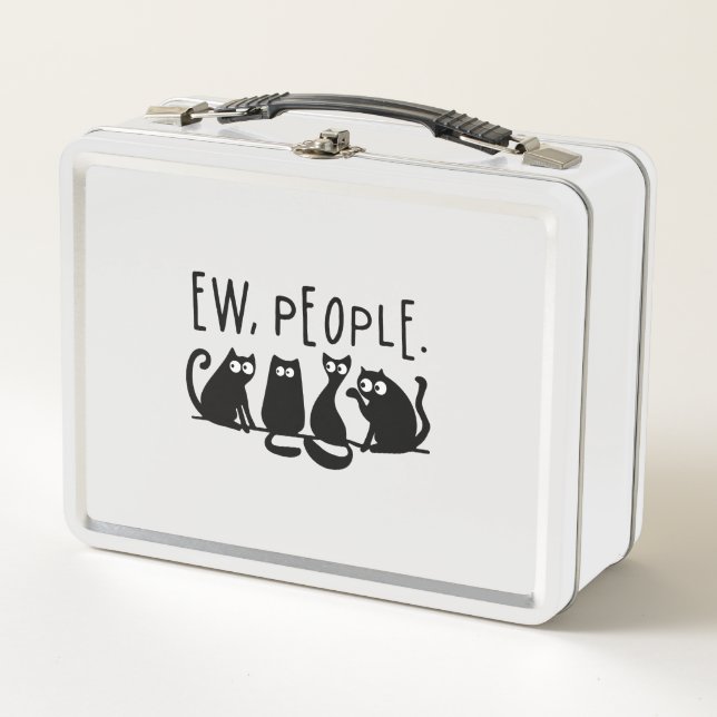 Ew People Funny Meowy Black Cats Metal Lunch Box (Front)
