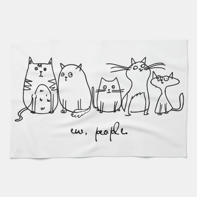 Ew, People Funny Meowy Cat Lovers Tea Towel (Horizontal)