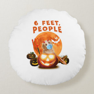 Ew People Germs Pomeranian Dog Wearing A Face Mask Round Cushion