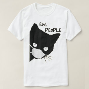 Ew People Masked Black Cat Design T-Shirt