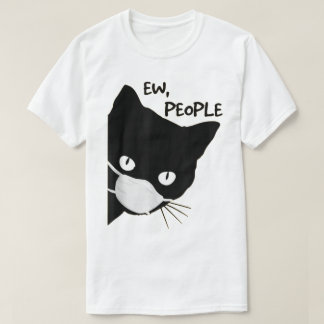 Ew People Masked Black Cat Design T-Shirt