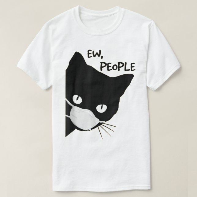 Ew People Masked Black Cat Design T-Shirt (Design Front)