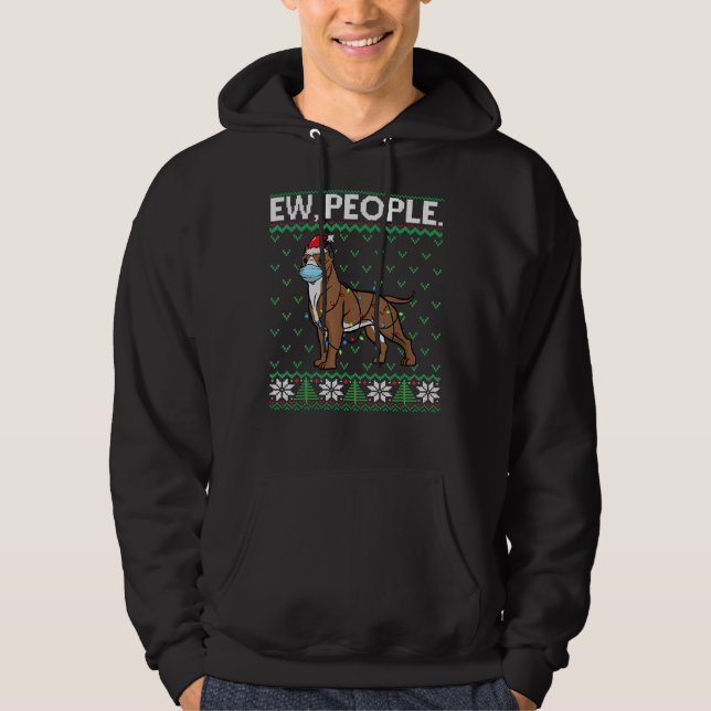 Ew People Pitbull Face Mask Santa Dog Ugly Christm Hoodie (Front)