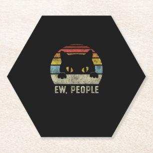 Ew People Retro Cat Funny Vintage Anti Social Intr Paper Coaster