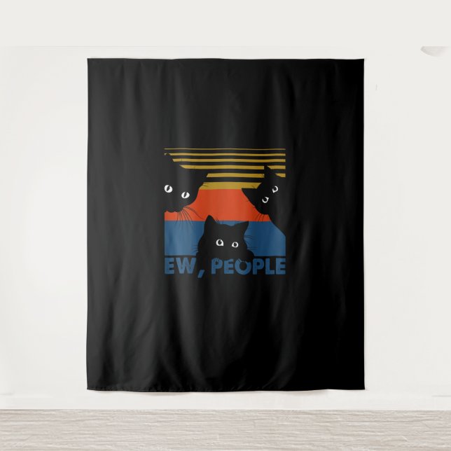 Ew People Retro Cat Funny Vintage Introvert Tapestry (Front)