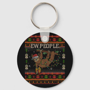 Ew People Sloth in Mask Ugly Christmas Sweater Key Ring
