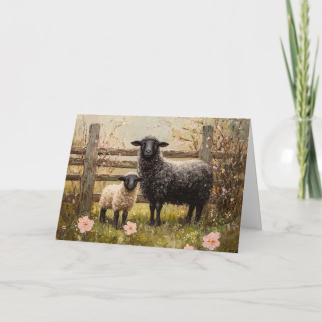 Ewe and Lamb Spring Sheep Art Card (Front)