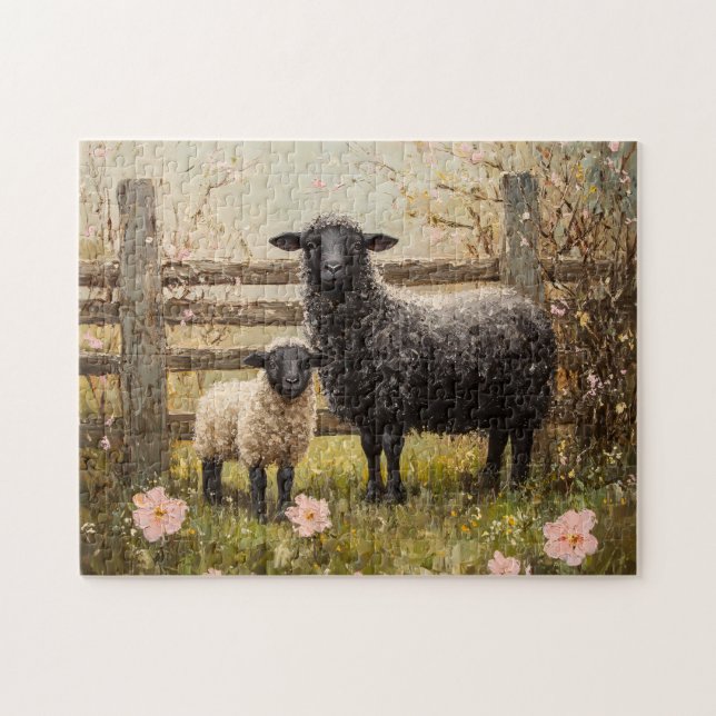 Ewe and Lamb Spring Sheep Art Jigsaw Puzzle (Horizontal)