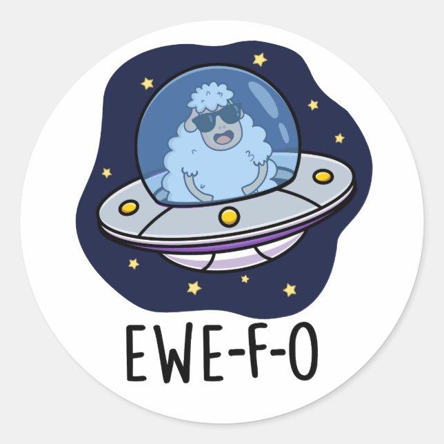 Ewe-F-O Funny UFO Pun  Classic Round Sticker (Front)