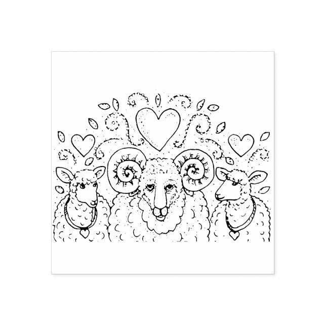 EWES SHEEP AND RAM, COUNTRY FAMILY TREE, FOLK ART RUBBER STAMP (Imprint)