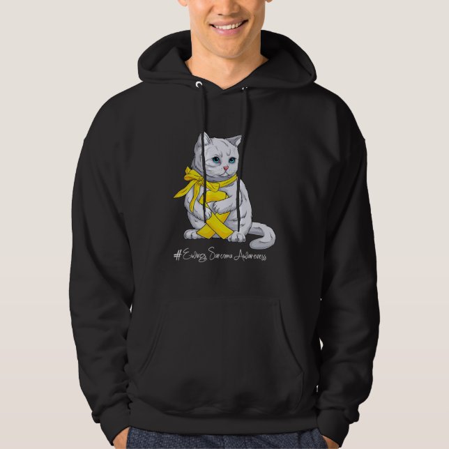 Ewings Sarcoma Awareness Month Yellow Ribbon Cat Hoodie (Front)