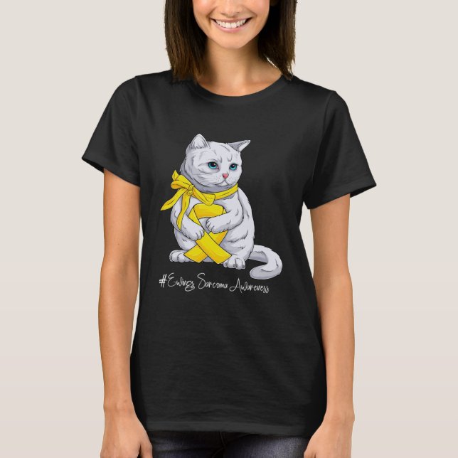 Ewings Sarcoma Awareness Month Yellow Ribbon Cat T-Shirt (Front)