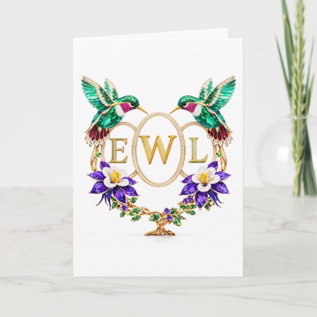 EWL Hummingbird Any Letters Custom Folded Wedding Invitation (Front)