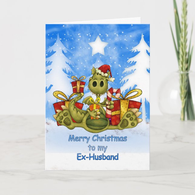 Ex-Husband Christmas Card - Cute Santa Dragon (Front)
