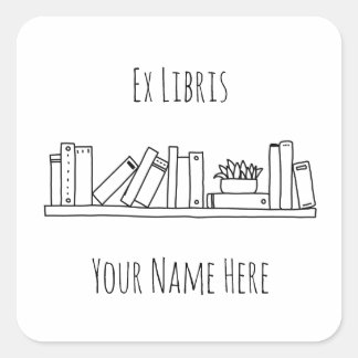 Ex Libris Black and White Bookplate Square Sticker