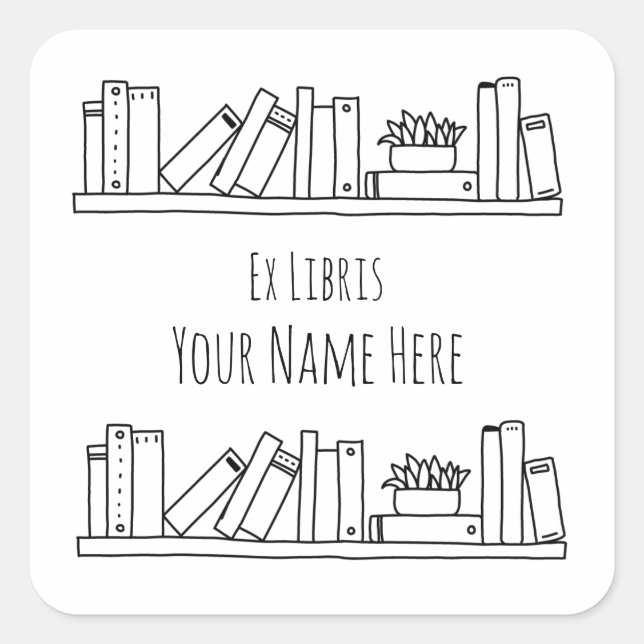 Ex Libris Black and White Bookplate Square Sticker (Front)