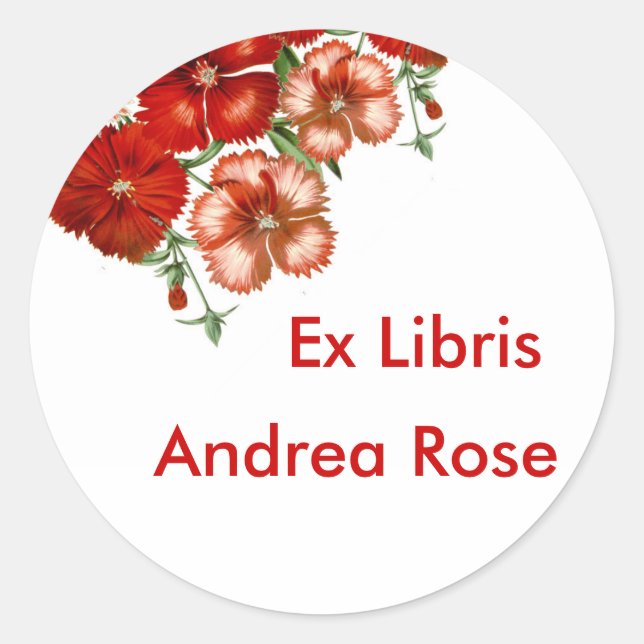Ex Libris Bookplate Red Carnation Sticker (Front)