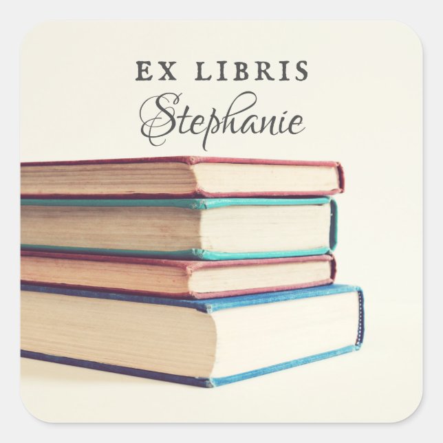 Ex libris bookplates templates personalised square sticker (Front)