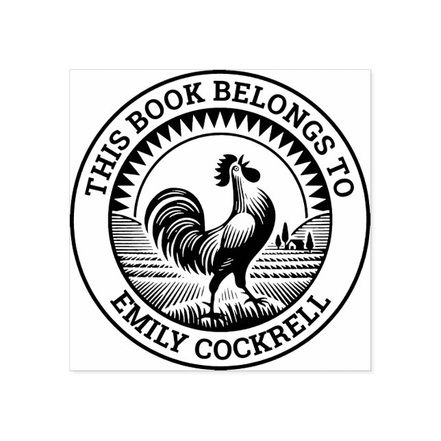 Ex Libris - Cockerel Crowing at the Dawn Rubber Stamp (Imprint)