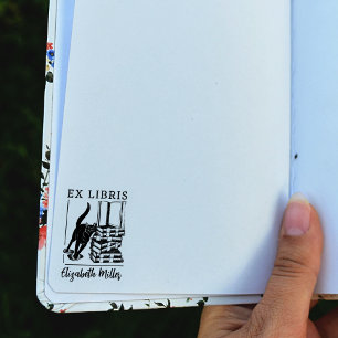 Ex Libris, Cute Cat Book  Rubber Stamp
