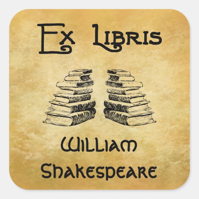 Ex Libris Deco Letters Books Custom Bookplate Square Sticker (Front)