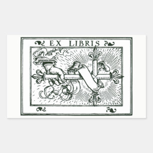 Ex Libris Fleur De Lys Cross Rectangular Sticker