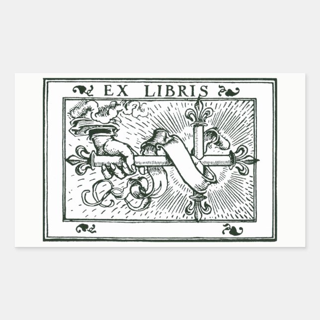 Ex Libris Fleur De Lys Cross Rectangular Sticker (Front)