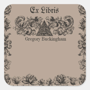 Ex Libris Flourish Line Art  Bookplate Square Sticker